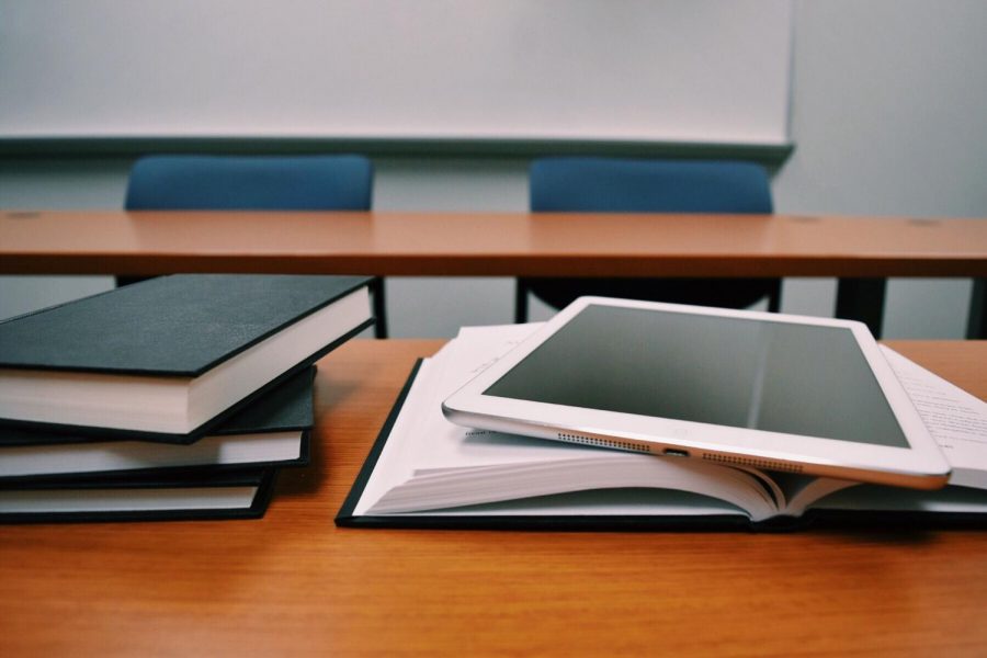 desk and books